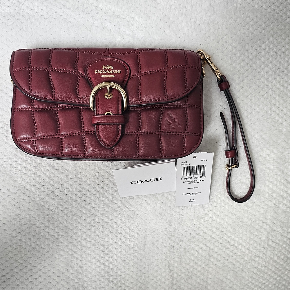 Coach Red Crossbody Bag with Quilted Leather and Silver Hardware